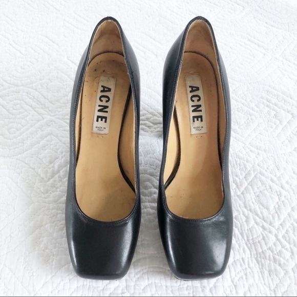 Acne Studios Black Square Toe Platform 4” High Heels - Picture 2 of 12